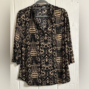 Claudia Richard Black and Tan Geometric Blouse